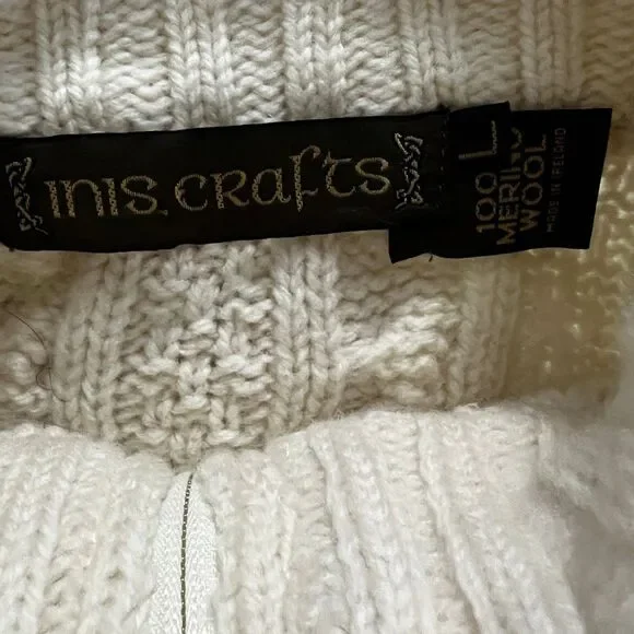 Inis Crafts Ireland Merino Wool Fisherman Cable Knit Zip Sweater Cream Small - Picture 6 of 7